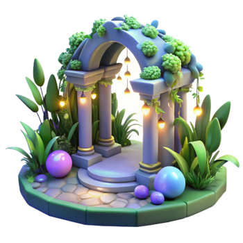 serene contemporary Enchanted Garden Arch 3D Render genuine png