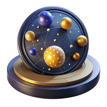 vibrant artistic Abstract Sphere Network Golden and Blue 3D Render detailed png