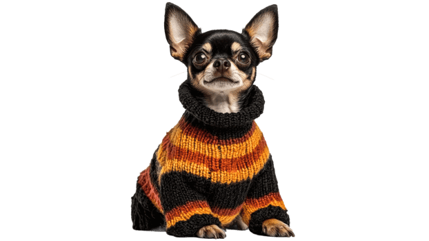 Cozy Chihuahua in striped sweater png