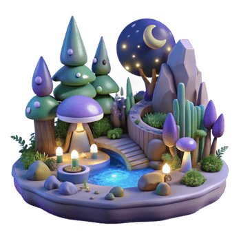 serene contemporary Enchanted 3D Night Forest Illustration genuine png