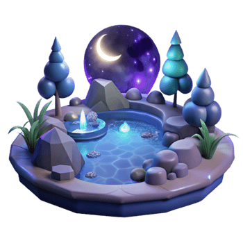 impressive rustic Enchanted Night Pond 3D Render professional png