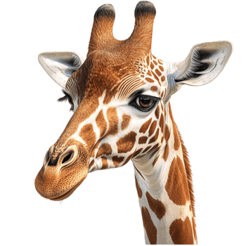 Giraffe stretches tall with spotted neck and curious eyes standing in savanna majesty png