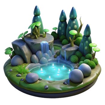 dramatic artistic Enchanted 3D Waterfall Pond Illustration high quality png