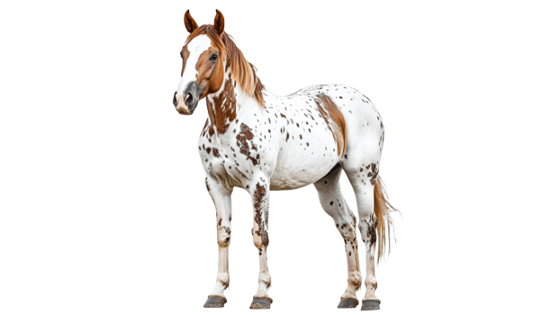 Beautiful spotted horse stands gracefully in view png