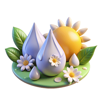 beautiful classic Sunny Day, Raindrops Flowers 3D Render genuine png