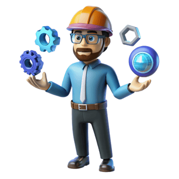 impressive artistic 3D Illustration Juggling Engineer 4K png