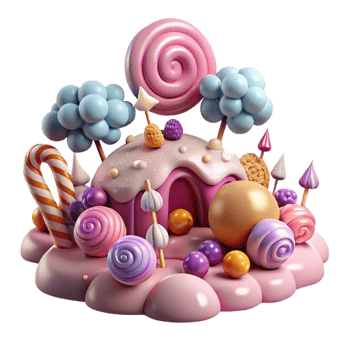 beautiful artistic Whimsical Candy Land A 3D Rendered Sweet Treat authentic png