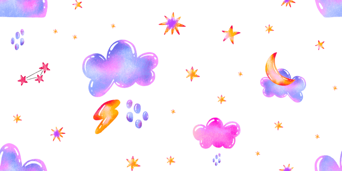 Weather cartoon pattern with clouds, stars and rain. Space background for kids. Baby room, new born children nursery, textile, print png
