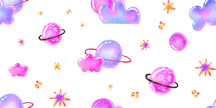 Colorful bright blue space seamless pattern. Sky, cosmos, clouds, raindrop background for kids. Universe cartoon. Baby design. Newborn nursery, perfect for textile, print, wallart, wallpaper png