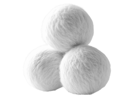 Soft white wool dryer balls stacked in triangular formation, ideal for laundry png