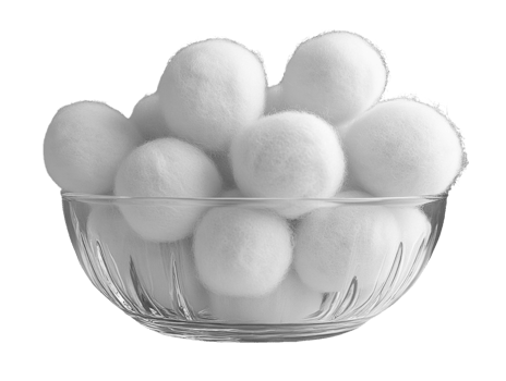 Soft white cotton balls in glass bowl, perfect for crafts and beauty png