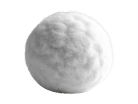 Fluffy white sphere resembling snowball or cotton ball, soft texture png