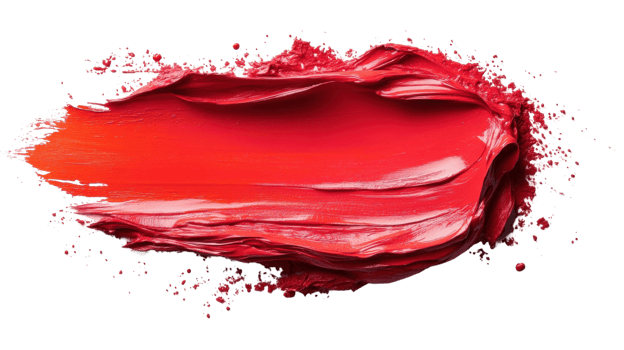 Bright red paint smear with texture and splatter effects, showcasing vibrant color and artistic expression png