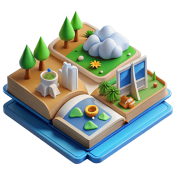 dramatic classic Open Book 3D Illustration Nature, City, and Water Scenes high resolution png