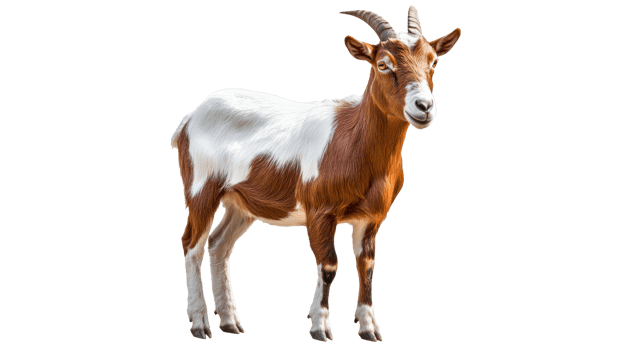 Brown and white goat outside png