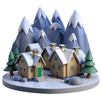 stunning abstract Snowy Village 3D Illustration genuine png