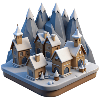 dramatic vintage Winter Village 3D Render high quality png