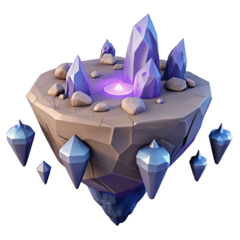 extraordinary minimalist 3D Render Floating Island with Crystals 4K png
