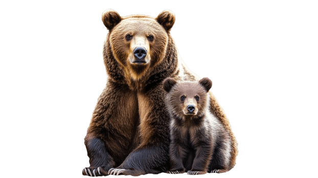 Mother bear and cub resting together in nature png