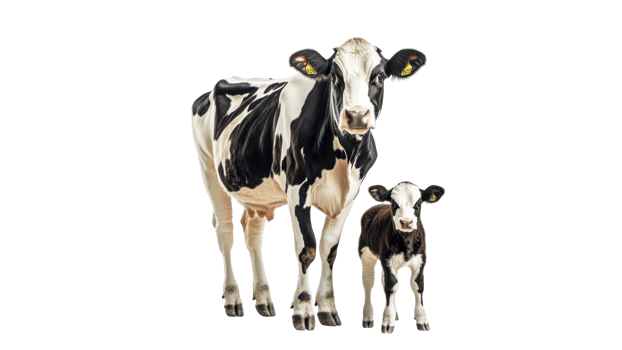 Cattle standing together in a farm setting png
