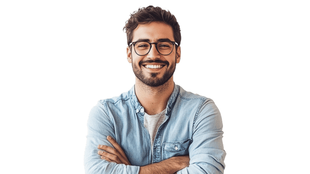 Smiling man with glasses in casual attire png