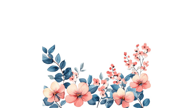 Soft colored floral arrangement with leaves png