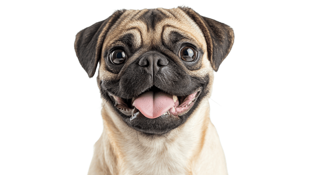 Pug dog with joyful expression on white background png