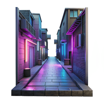 serene classic Neon Alleyway 3D Render 4K png