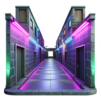 vibrant classic Neon Alleyway 3D Render detailed png