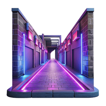 serene abstract Neon Alleyway 3D Render detailed png