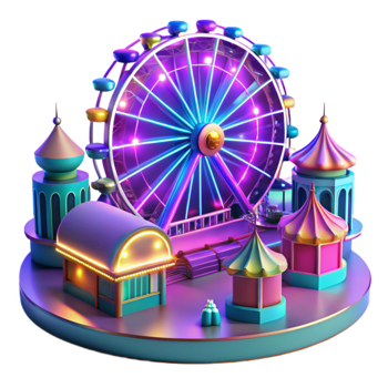 vibrant creative Neon Ferris Wheel 3D Illustration authentic png