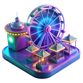 vibrant creative Neon Ferris Wheel 3D Render detailed png