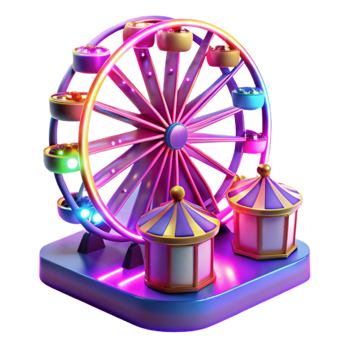 beautiful creative Neon Ferris Wheel 3D Render professional png