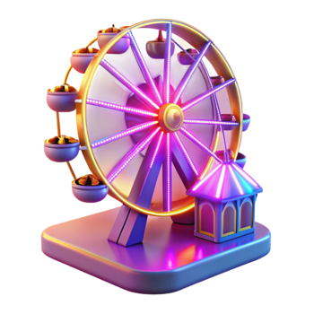 beautiful contemporary Neon Ferris Wheel 3D Render genuine png