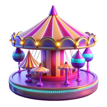 dramatic artistic 3D Render of a Whimsical Carousel professional png