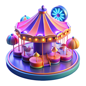 serene rustic 3D Render Funfair Carousel Illustration detailed png
