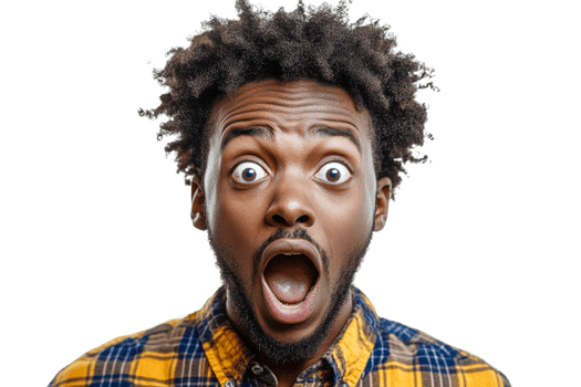 Man shows shock with wide eyes, open mouth png