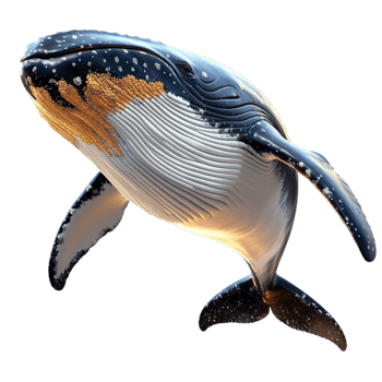 Whale leaps gracefully with blue and white patterns splashing in the ocean waves png