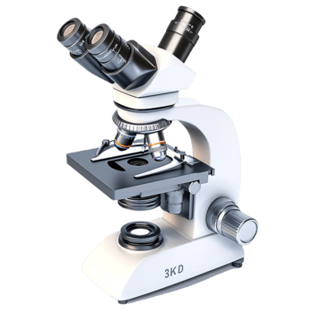 Silver microscope with multiple lenses and knobs looks precise and ready for research png