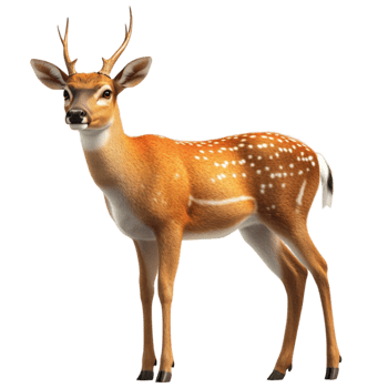 Deer stands gracefully with antlers and spotted coat roaming forest serenity png