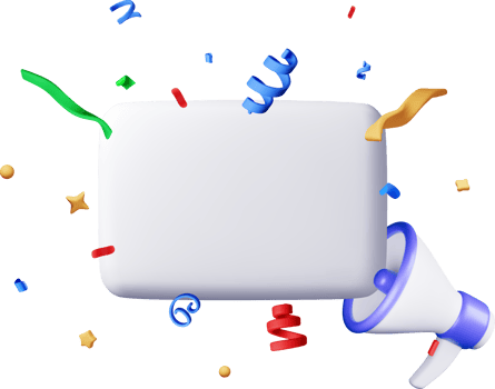 3D Megaphone with color confetti and blank sheet png