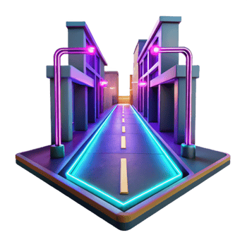 dramatic minimalist Neon City Street 3D Illustration high quality png