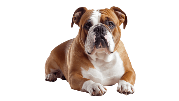 Bulldog resting comfortably on a clean surface png