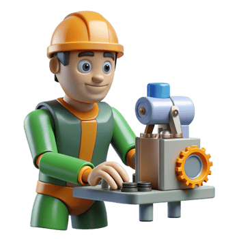 vibrant abstract 3D Cartoon Worker Operating Machine Illustration original png