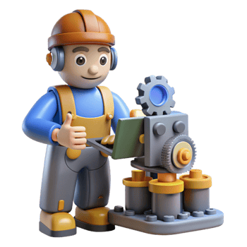 dramatic traditional 3D Illustration Happy Worker with Machine premium png