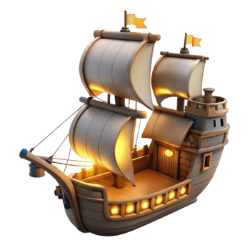 vibrant vintage Cartoon Galleon 3D Render high resolution png