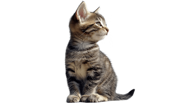 Cute tabby kitten sitting and looking curiously png