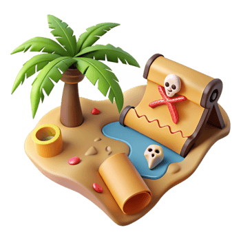extraordinary modern Tropical Island Treasure Map 3D Render original png