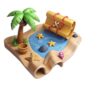 serene minimalist 3D Cartoon Island Treasure Map Illustration high quality png