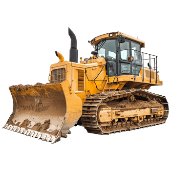 Powerful Yellow Bulldozer on Construction Site with Dirt on Blade and Tracks png